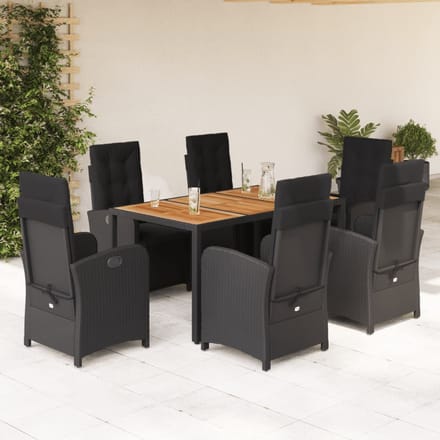 vidaXL - 7-delige - Tuinset - met - kussens - poly - rattan - zwart