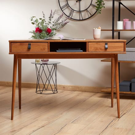 Bureau KIM met 2 lades van massief hout - kastanjekleurig