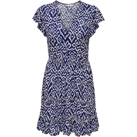 Only blauwe dames jurk   V-hals   Regular fit   Grafisch patroon   Kap mouw Blauw M