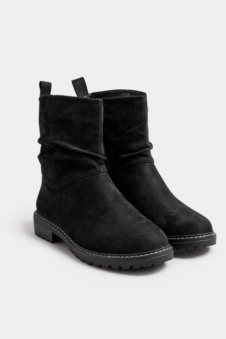Yours Zwarte Suède Slouch Boots Met Extra Brede Eeepasvormsize 37EEE