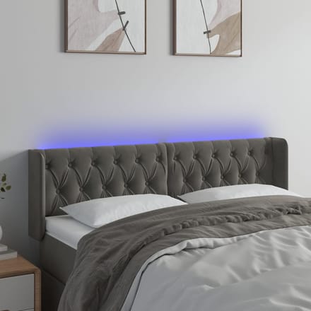 vidaXL - Hoofdbord - LED - 163x16x78/88 - cm - fluweel - donkergrijs
