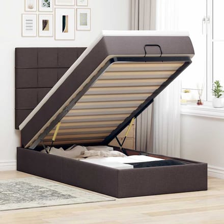 vidaXL - Bed - met - matras - 90x200 - cm - stof - donkerbruin