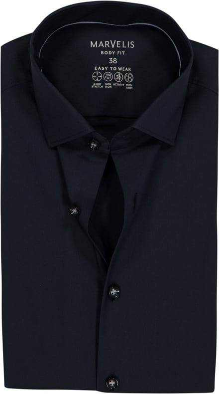 MARVELIS body fit overhemd - twill - zwart - Strijkvriendelijk - Boordmaat: 41