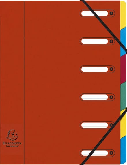 Exacompta 8x Sorteermap HARMONIKA® met elastieken en uitgesneden vensters- in glanskarton - 6 indelingen - Rood - 55065E
