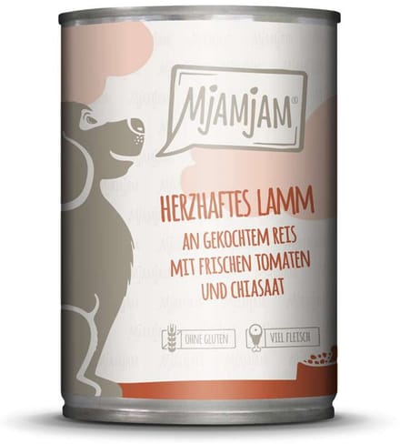 MjAMjAM Dog - Leckere Mahlzeiten Dose 6x400g | Lamm, Reis & Tomaten