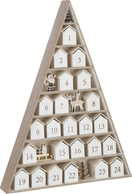 J-Line decoratie Boom + Huis Adventskalender - multiplex - wit/naturel