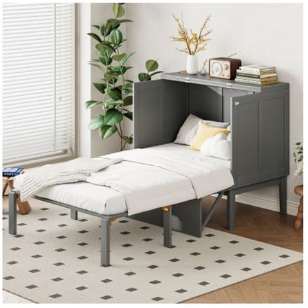 Lit télescopique - MUVOE - 90x200cm - Gain de place - Design morphing - Couleur grise gris