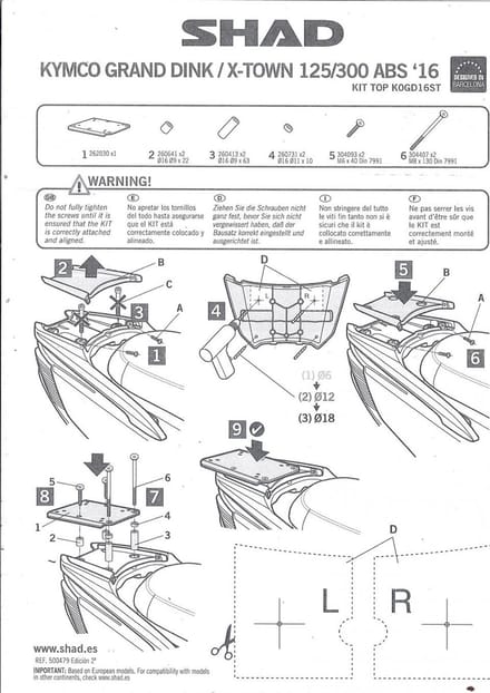 Support de top case Shad pour Scooter Kymco 300 G-Dink 2016 à 2019 Neuf
