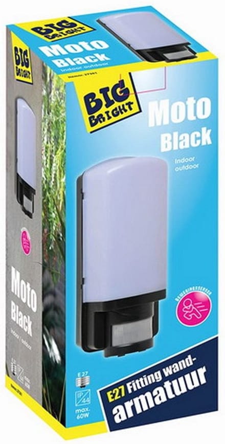 Wandarmatuur Moto Black E27 - PIR - bewegingssensor