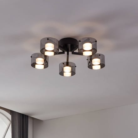 EGLO LED plafondlamp Copillos, zwart Ø 66 cm glas/metaal 5-lamps.
