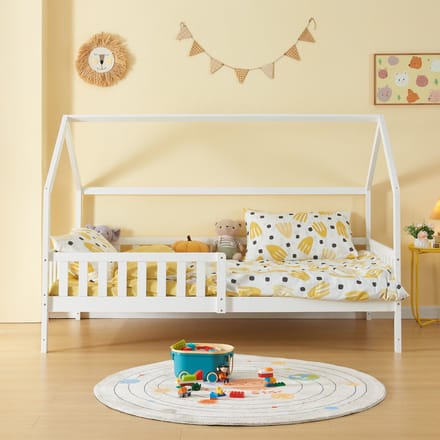 Kinderbed Ydre huisbed met bedbodem 120x200 cm wit [en.casa]
