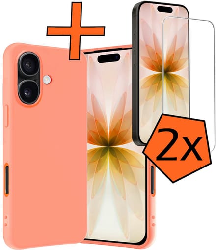 Hoes - Met 2x Screenprotector - Geschikt voor Apple iPhone 17 - Sterk & Shockproof - Back Cover - Siliconen Case - Telefoon Hoes - Perzik