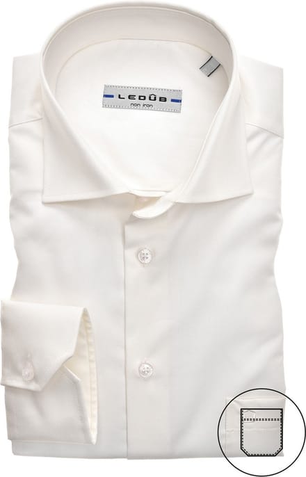 Ledub modern fit overhemd - beige twill - Strijkvrij - Boordmaat: 44