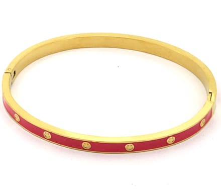 Armband Dames - Bangle Smileys - RVS - One Size - Goudkleurig en Roze