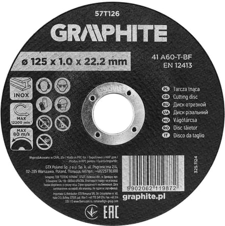 Graphite - Doorslijpschijf - Korund - 125mm - Metaal/INOX