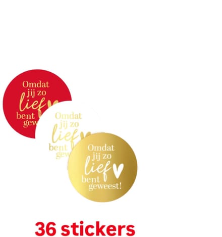 36x Sluitstickers - omdat jij lief bent geweest - 4cm - staf- goudfolie - sluitzegel - sinterklaas