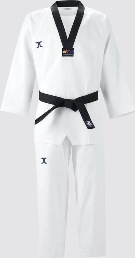 Taekwondo-pak dan (dobok) JC-Club | WT | Wit / Zwart (Maat: 120)
