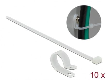 Tie-wraps met montageklem | 300 x 7,2mm | transparant | 10 stuks