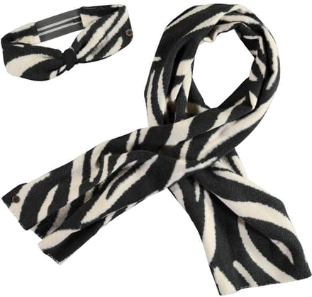 Like Flo winter sjaal + haarband meisjes - zwart/wit - Nila - geweven, zebra