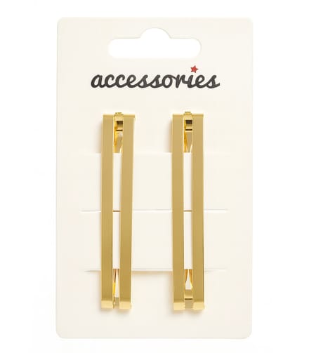 haarspelden - goudkleurig - set van 2 - open rechthoekig - barrette - glanzend metaal - 1x6 cm