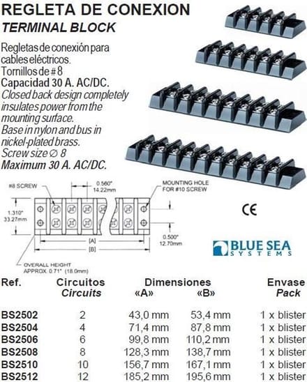 Blue Sea Systems Klemmenstrook 6-voudig Stekkerdoos 30a Zwart