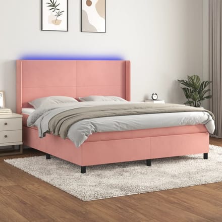 vidaXL - Boxspring - met - matras - en - LED - fluweel - roze - 180x200 - cm