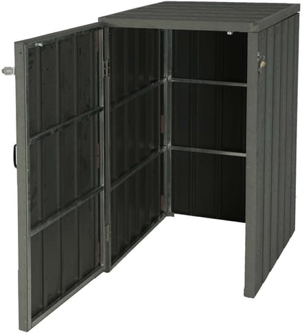 1 WPC afvalbakdeksel MCW-J28, premium afvalbak, metaal-hout-look, uittrekbaar ~ grijs