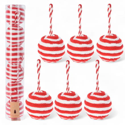 Dailygoody - Kerstballen - Snoepriet Design - Rood/Wit - Kerstversieringen - 6 stuks - 6 cm