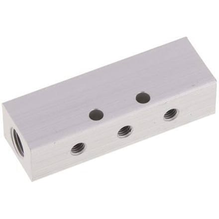 2xG 1/8'' x 6xM5 Aluminium Verdeelblok Dubbelzijdig 16 Bar