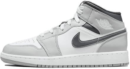 Jordan 1 Mid - Maat 38 - Light Smoke Grey/Anthracite/Wit / Grijs Zwart - Air Jordan 1 - Lifestyle - Kinder Sneakers voor Jongens en Meisjes
