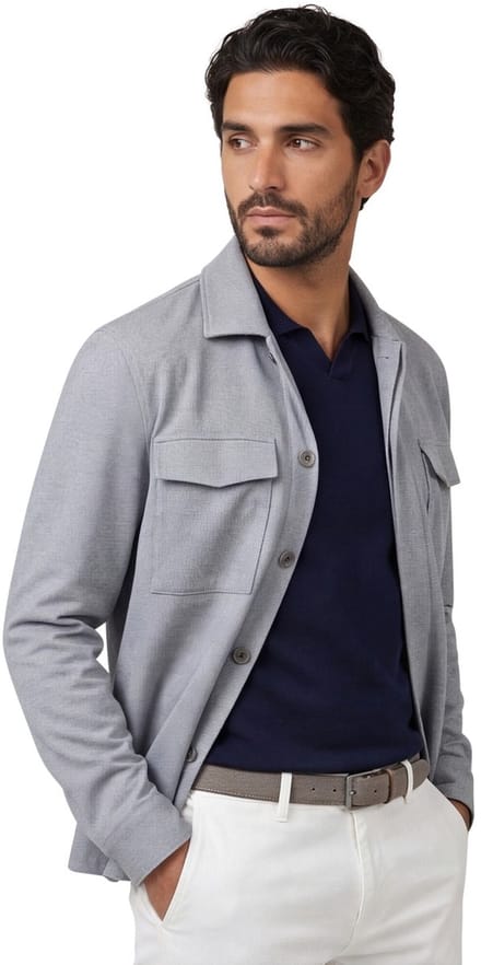 overshirt Gentiluomo grijs gemeleerd knoopjes normale fit
