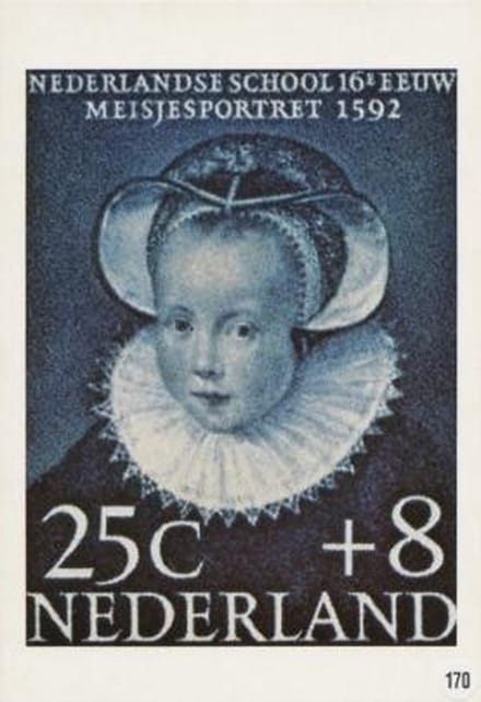 Briefkaart met afbeelding Meisjesportret 1592 postzegel