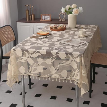 Eenvoudig tafelkleed met kwastjes, rechthoekig tafelkleed in Scandinavische stijl 140*80 gray