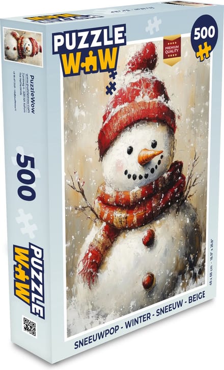 Puzzel Sneeuwpop - Winter - Sneeuw - Beige - Legpuzzel - Puzzel 500 stukjes