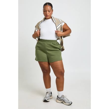 boohoo Dames Plus Shorts Met Brede Tailleband | Olijf | Maat: 46