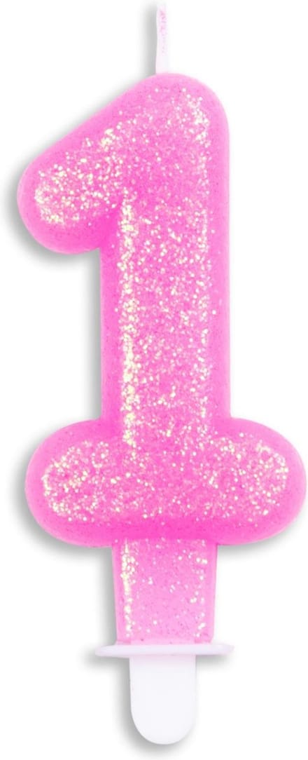 Wefiesta Cijferkaars 1 Glitter 7 Cm Wax Roze