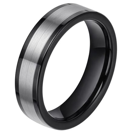 Wolfraam heren ring smal model Zwart Zilverkleurig 6mm-21.5mm