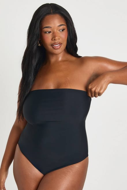 boohoo Dames Plus Essentials Bandeau Badpak | Zwart | Maat: 46