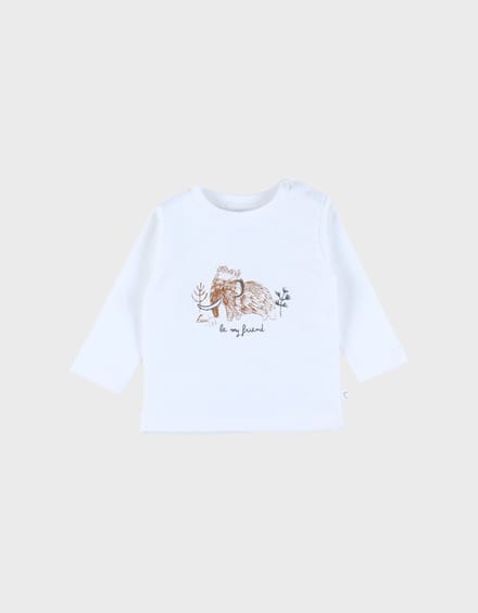 Noukie's T-shirt Jongens LS wit mammoet - Maat 62