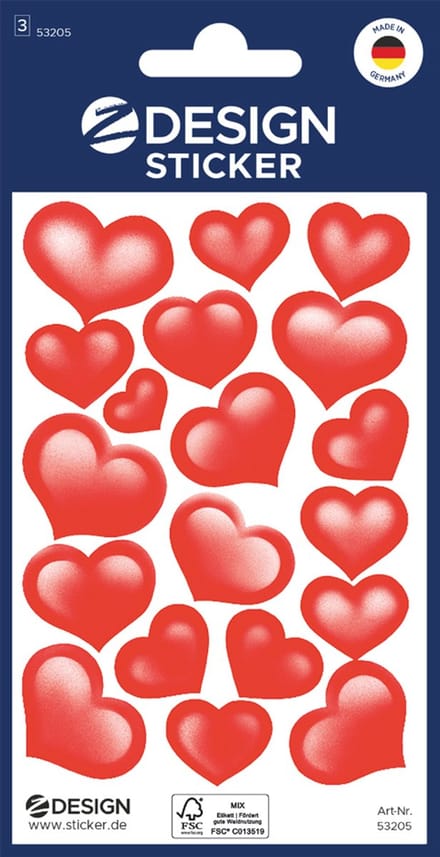 Avery Stickervel Hart Junior 7,6 X 12 Cm Papier Rood 38-delig