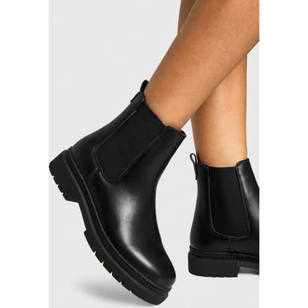 boohoo Dames Elastisch paneel tabdetail Chelsea-laars | Black | Maat: 3