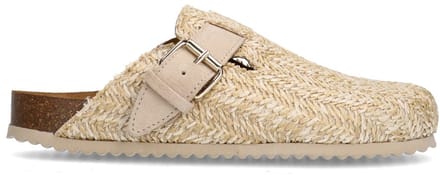 Sacha - Dames - Beige raffia clogs met gesp - Maat 36
