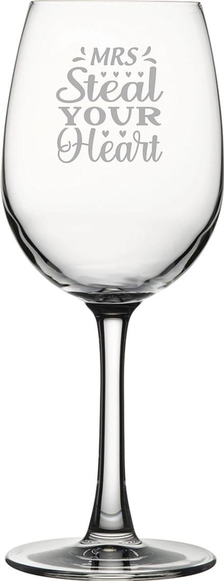 Gegraveerde witte wijnglas 36cl Mrs. Steal your heart