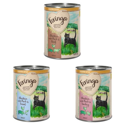 Feringa Country Style Menu 6 x 400 g - Mixpakket 1: Kalkoen, Rund, Forel