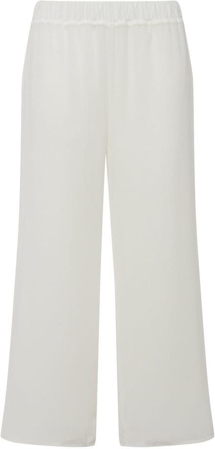 Ulla Popken - Dames - Chiffonbroek dubbellaags wijde pijp elastische tailleband - Off-white - Maat 46+