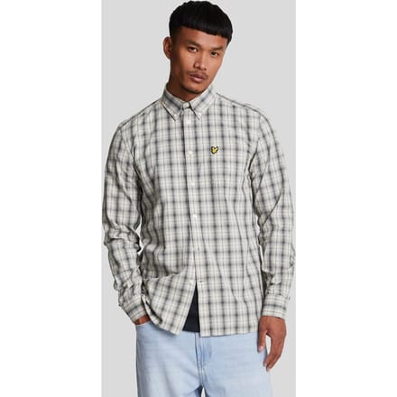 Lyle & Scott gewassen geruit popeline gunmetal grijs shirt met lange mouwen