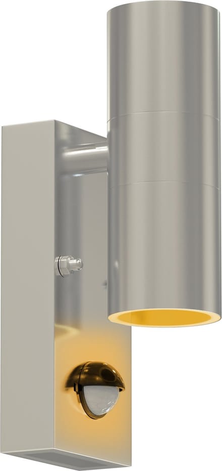 Luminize buitenlamp met bewegingssensor - wandlamp buiten met sensor - GU10 fitting - up en down light - instelbare sensor - 220V - IP44 - tuinverlichting - zilver