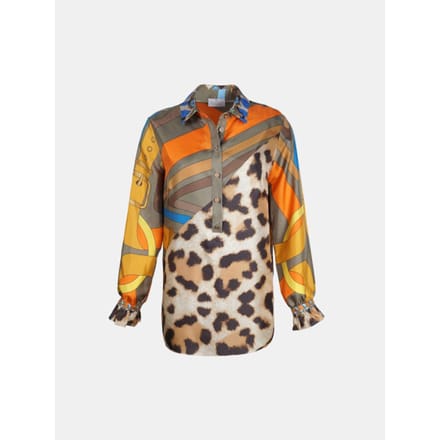 Mucho Gusto ® blouse santa monica luipaard oranje met gratis sjaal