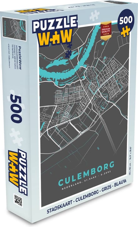 Puzzel Stadskaart - Culemborg - Grijs - Blauw - Legpuzzel - Puzzel 500 stukjes - Plattegrond