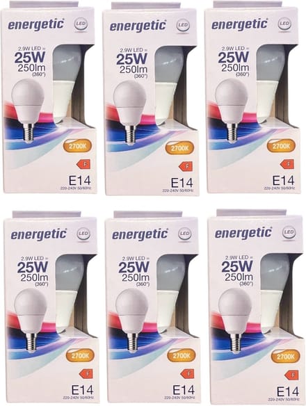 6 x Energetic Led Lamp E 14 Bol Warm Wit 2,9 w (25w)